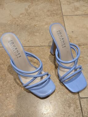 Journee Collection Blue Multi-Strap Square Toe High Heel Sandals